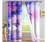 LKCD Rideau Occultant Papillon Violet 200X214Cm 3D Impression Rideaux Salon Moderne Thermique Isolant Polyester Rideaux Chambre Cuisine Décoration