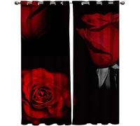 LKCD Rideau Occultant Thermiques Rose Rouge Fond Noir Polyester 234X230Cm 3D Impression Rideaux Salon Moderne Thermique Isolant Polyester Rideaux Chambre Cuisine Décoration