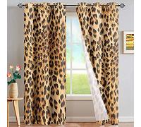 LKCD Rideaux Occultants d'enfant Animal Guépard Léopard Brun 200X214Cm 3D Impression 100% Polyester Isolé Thermiquement Convient Aux Rideaux du Salon De La Chambre des Enfants