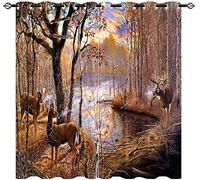 LKCD Rideaux Occultants d'enfant Cerf De Virginie Wildlife Forêt Lac 264X240Cm 3D Impression 100% Polyester Isolé Thermiquement Convient Aux Rideaux du Salon De La Chambre des Enfants