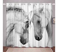 LKCD Rideaux Occultants d'enfant Couple De Chevaux Au Galop Animal Sauvage 264X240Cm 3D Impression 100% Polyester Isolé Thermiquement Convient Aux Rideaux du Salon De La Chambre des Enfants