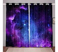 LKCD Rideaux Occultants Galaxy Adolescents Bleu Ciel Étoilé Violet 200X214Cm Rideaux D'Isolation Thermique en Polyester, Rideaux Insonorisants, pour La Chambre des Garçons Et des Filles 2 Pièces