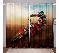 LKCD Rideaux Occultants Motocross Rider Sports 264X240Cm Rideaux D'Isolation Thermique en Polyester, Rideaux Insonorisants, pour La Chambre des Garçons Et des Filles 2 Pièces