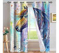 LKCD Rideaux Salon Occultants - Style De Peinture À l'huile De Cheval D'Aquarelle De Couleur 280X260Cm Paire De Rideaux À Oeillets Isolation Thermique / Draperies Tombé Lourd pour Chambre À Coucher,