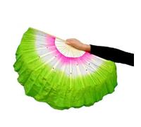 LKDCNUP Éventail de Danse du Ventre, éventail Chinois Court 30 cm + 10 Demi-Cercle en Voile Soie Paires d'éventails Yangko Bambou
