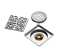 LKfjnhePF Siphon De Sol Siphon de Sol en Laiton chromé 10cm, piège Douche carré, Grille à déchets avec Filtre Cheveux, Accessoires Salle Bains(T-Type)