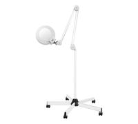 LKHDONG 8X Lampeloupe 125 mm avec Pied, loupe 8 dioptries avec éclairage loupe sur Pied Lampe de Travail Lampadaire cosmétique avec trépied à roulettes Lampe Blanche Salon de beauté(8X)