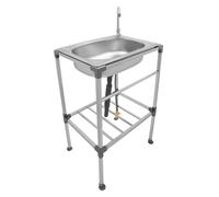 LKHDONG Évier autoportant en acier inoxydable - 1 bac - Avec robinet rotatif à 360° - Raccord à l'eau froide - Évier en acier inoxydable avec étagère (53 x 38 x 83 cm)