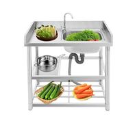 LKHDONG Évier de cuisine autoportant en acier inoxydable avec robinet - Pour cuisine d'extérieur - Avec étagère - 90 x 50 x 80 cm (droite)