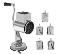 LKHDONG Râpe à tambour en acier inoxydable - Moulin à noix manuel avec 5 lames à tambour - Mandoline de cuisine - Râpe à pommes de terre avec manivelle (avec pied à ventouse)