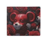 LKHDS Bear Among The Roses Portefeuille à deux volets avec fenêtre pour carte d'identité, portefeuille fin en cuir facile d'accès compact pour homme et femme