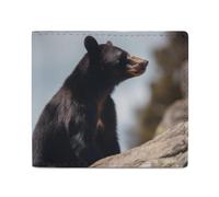 LKHDS Big Brown Bear Portefeuille à deux volets avec fenêtre pour carte d'identité, portefeuille fin en cuir facile d'accès compact pour homme et femme