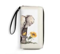 LKHDS Petit sac en cuir avec dragonne imprimé éléphant et tournesol pour homme et femme, portefeuille portable exquis et personnalisé, blanc, 19,7 x 10,5 cm, blanc, 19.7x10.5cm