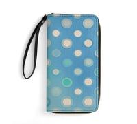 LKHDS Petit sac en cuir avec dragonne - Motif à pois bleu aqua gris imprimé - Portefeuille en cuir véritable pour homme et femme - Portefeuille portable exquis et personnalisé, blanc, 19,7 x 10,5 cm,