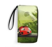 LKHDS Petit sac en cuir avec dragonne - Motif coccinelle tenant des parapluies - Portefeuille en cuir véritable imprimé pour homme et femme - Portefeuille portable exquis et personnalisé, blanc, 19,7