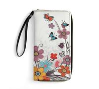 LKHDS Petit sac en cuir avec dragonne Motif papillon et fleurs de dessin animé pour homme et femme Portefeuille portable exquis et personnalisé, blanc, 19,7 x 10,5 cm, blanc, 19.7x10.5cm