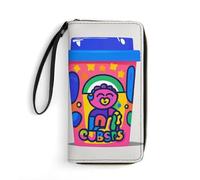 LKHDS Petit sac en cuir avec dragonne, motif tasse des années 90, portefeuille en cuir véritable imprimé pour homme et femme, portefeuille portable exquis et personnalisé, blanc, 19,7 x 10,5 cm,