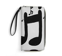 LKHDS Petit sac en cuir avec dragonne noir et blanc imprimé note de musique portefeuille en cuir véritable pour homme et femme, portefeuille portable exquis et personnalisé, blanc, 19,7 x 10,5 cm,