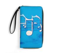 LKHDS Petit sac en cuir avec dragonne - Notes de musique bleues imprimées - Portefeuille en cuir véritable pour homme et femme - Portefeuille portable exquis et personnalisé, blanc, 19,7 x 10,5 cm,