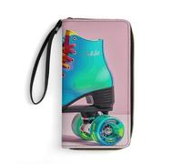 LKHDS Petit sac en cuir avec dragonne, patins à roulettes colorés, portefeuille en cuir véritable imprimé pour homme et femme, portefeuille portable exquis et personnalisé, blanc, 19,7 x 10,5 cm,