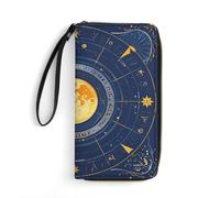 LKHDS Petit sac en cuir avec dragonne Phase de lune, soleil, zodiaque mystique, astrologie mystique, portefeuille en cuir véritable pour homme et femme, portefeuille portable exquis et personnalisé,