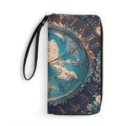 LKHDS Petit sac en cuir avec dragonne pour créer un temps magique - Portefeuille en cuir véritable imprimé pour homme et femme - Portefeuille portable exquis et personnalisé, blanc, 19,7 x 10,5 cm,