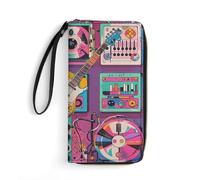 LKHDS Petit sac en cuir avec dragonne sur le thème de la musique - Portefeuille en cuir véritable imprimé guitare pour homme et femme - Portefeuille portable exquis et personnalisé, blanc, 19,7 x 10,5