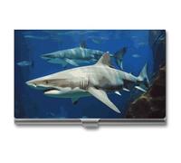 LKHDS Porte-cartes de visite fin en alliage d'aluminium avec deux requins blancs - Étui portable pour cartes de visite - Pour homme et femme - Taille unique, Style :, Taille unique