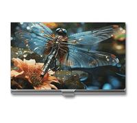 LKHDS Porte-cartes de visite fin en alliage d'aluminium avec motif libellule volant sur l'étang - Porte-cartes de visite portable - Porte-cartes de visite - Pour homme et femme - Style unique