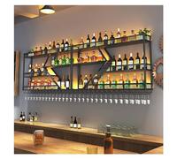 LKHGTR Pontage à vin Mural, avec Porte-Verre à vin, Barre des étagères flottantes avec, Support de vin de Rangement en Fer, Porte-greffe en Verre à vin, Porte-Bouteille en métal Multifonctionnel, F,