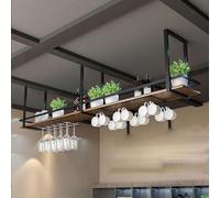 LKHGTR Rackretro Iron Bois Massif en Fer C Suspendu en Verre de vin Suspendu SEPPORT D'AFFICHAGE Internet Inverted SELLEMENT FLOTANT - Bar MULTIFUCTIONNELLE Bar Rape DE Rangement de Cuisine, Une