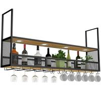 LKHGTR Racks à vin muraux en Bois Noir | Plafonnier Porte-vin en métal | Porte-Bouteille de vin Suspendu Cube | Étagères flottantes en Bois étagère Murale décor, 80 × 30 × 80 cm Made in China