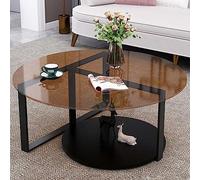 LKHGTR Table Basse Ronde Moderne, Verre trempé à Double Couche Marron avec Jambe Noire Matt, Claire Grande Table Centrale Basse pour Le Salon Made in China