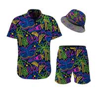 LKHVGY Ensemble hawaïen assorti 3 pièces pour homme avec chemises et shorts avec chapeau bob, 01-canard, 02-8090s, XXL