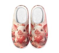 LKHVGY Pantoufles chaudes en mousse à mémoire de forme antidérapantes en coton pour femme, Amour de rose cochon, 5.5/6.5 UK Wide