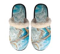 LKHVGY Pantoufles confortables en mousse à mémoire de forme pour homme et femme, pantoufles d'intérieur chaudes, sandales à enfiler, Marbre bleu et blanc, Small Narrow