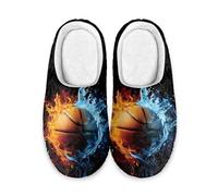 LKHVGY Pantoufles d'intérieur et d'extérieur en coton pour femme et homme, printemps, hiver, doux et léger, Basketball Fire and Water, 36 EU