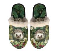 LKHVGY Pantoufles d'intérieur et d'extérieur en peluche chaude pour femme, Hérisson Marguerite Vert, Medium