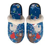 LKHVGY Pantoufles douces et pelucheuses pour femme - Pantoufles chaudes en peluche antidérapantes, Lumières de Noël paresseux, X-Large