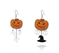 LKingel Boucles d'oreilles d'Halloween pour femme en bois, citrouille, tête de mort, fantôme, boucles d'oreilles mignonnes et amusantes pour Halloween, bal de fin d'année, Bois, Pas de gemme