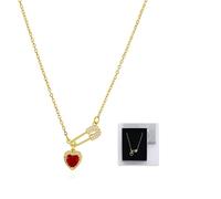LKingel Collier ras du cou tendance en forme d'épingle à nourrice doré avec pendentif en forme de cœur en oxyde de zirconium coloré avec boîte à breloques pour réfugiés, bijoux minimalistes simples et