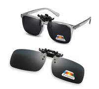 LKJAUOZ Mittelgroße polarisierte Clip-On Sonnenbrille, schwarz-grau, Größe 58x37 mm, einfaches Aufklipsen, für Brillenträger, ohne Blaulicht, clip on sonnenbrille