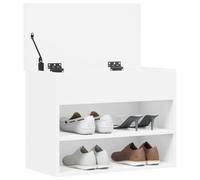 LKJephalotrop Banc à chaussures blanc 60 x 30 x 45 cm avec coffre en bois | Banc compact pour couloir et chambre à coucher avec coffre et deux étagères ouvertes pour un rangement ordonné des chaussures