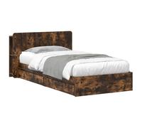 LKJephalotrop Cadre de lit avec espace de rangement, 100 x 200 cm, chêne | Lit simple compact pour chambre à coucher avec tiroirs intégrés et étagère pratique pour tête de lit en bois.