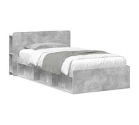 LKJephalotrop Cadre de lit avec espace de rangement, 100 x 200 cm, gris | Lit simple pratique pour la chambre à coucher avec étagère intégrée et tiroirs en bois robuste.