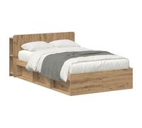 LKJephalotrop Cadre de lit avec espace de rangement, 120 x 190 cm, chêne | Lit fonctionnel pratique pour chambre à coucher avec tiroirs intégrés, plateau de tête de lit et sommier à lattes stable.