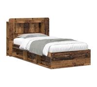 LKJephalotrop Cadre de lit avec espace de rangement en bois vieilli 80 x | Lit simple fonctionnel pour chambre à coucher avec tête de lit intégrée et tiroirs aspect bois vieilli.