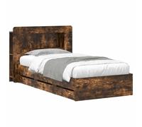 LKJephalotrop Cadre de lit avec espace de rangement en chêne fumé 90 x 190 | Lit simple fonctionnel avec étagère de tête de lit et tiroir pour une chambre bien rangée au design moderne.