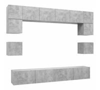 LKJephalotrop Ensemble de 8 meubles TV à montage mural en bois gris béton | Étagère suspendue moderne pour le salon et la chambre à coucher, combinable de manière flexible avec une surface facile