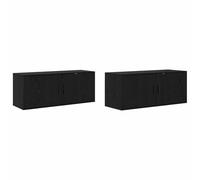 LKJephalotrop Lot de 2 armoires TV murales aspect chêne noir 100 cm | Ensemble de meubles bas flottants pour salon et chambre à coucher, 4 portes en bois pour un espace de rangement ordonné.